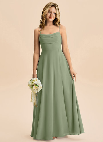 Azazie Bear Junior Pistachio A-Line Pleated Chiffon Dress image1