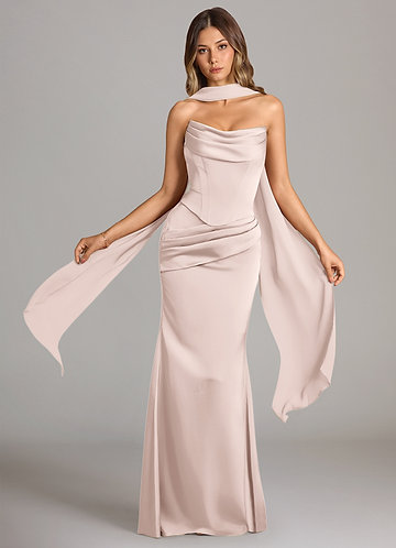 Azazie Sorrel Vestidos Dama de Honor Vestido de Rosa Rubor de Satén Elástico de Corte Sirena Convertible con Sin tirantes image1