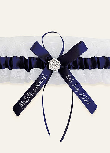 front Liga de boda azul de encaje personalizada
