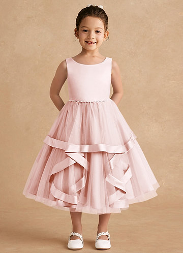 Azazie Posy Flower Girl Dresses Blushing Pink A-Line Beaded Tulle Dress image1