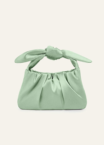 front Matching Color Metallic Satin Knotted Handle Handbag