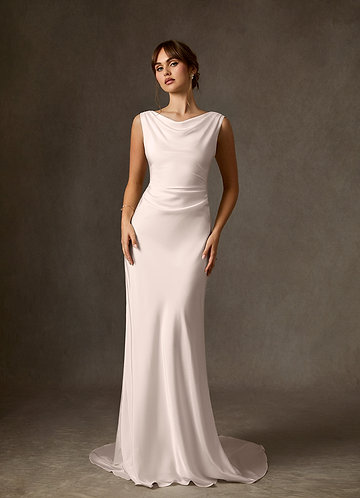 open lace back dress Blush Pink Off-shoulder A-line Ruffle Long Princess Prom Dress, PD3374 –  SposaBridal main image 1