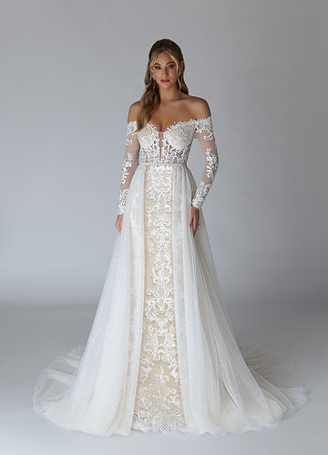Azazie Solaris Vestidos de Novia Vestido de Blanco Diamante Champán de Tul de Corte en A con Lentejuelas con cuello en V image1