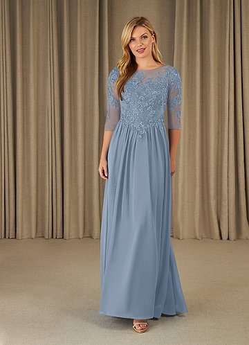 Azazie Mirielle Vestidos de Madre de la Novia Vestido de Azul Polvoriento de Gasa de Corte En A con Encaje Scoop image1