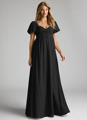 Azazie Madisynn Maternity Bridesmaid Dresses Bow Chiffon Floor-Length Dress image1