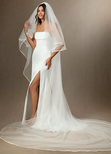 front Bordered Hem Cathedral Length Blusher Veil