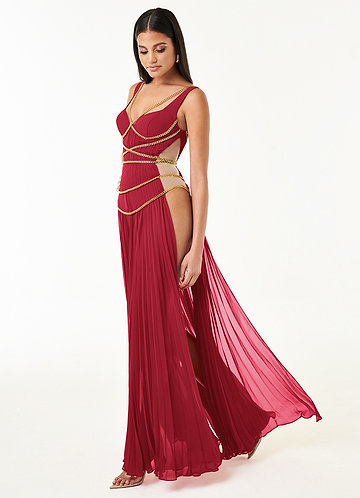 Simona Cherry Red Chain Maxi Dress image1