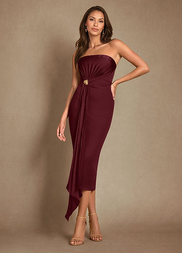 Azazie Dinanta Vestidos de Madre de la Novia Vestido de Cabernet de Gasa de Columna con Plisado image1