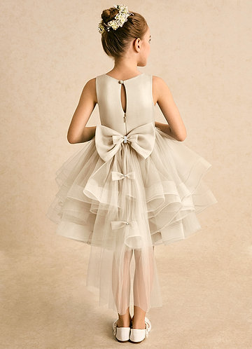 Azazie Tinie Flower Girl Dresses Champagne Ball-Gown Bow Tulle Dress image1
