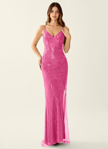 Magnolia Fucsia Vestido de fiesta con bordado de lentejuelas y corte sirena image1