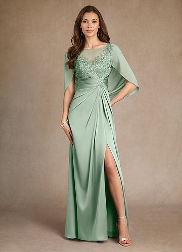 Azazie Hera Mother of the Brides Dresses Agave A-Line Lace Stretch Satin Dress image1