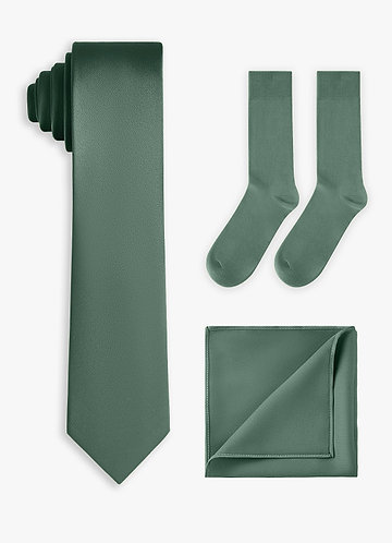 front Matching Stretch Satin Skinny Tie & Pocket Square & Socks Set