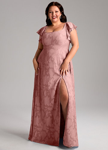 green emerald velvet dress Pink Plus Size Bridesmaid Dresses Lace Top Chiffon Long Bridesmaid Dress ARD1674 main image 0