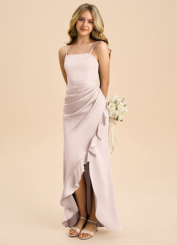 Azazie Buzzy Junior Jurk van Stretch Satijn met Kolom Geplooid Blozend Roze image1