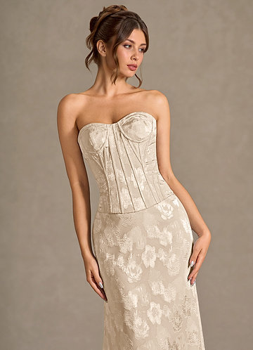 Mireya Creme Zweiteiliges Korsett-Abendkleid image1