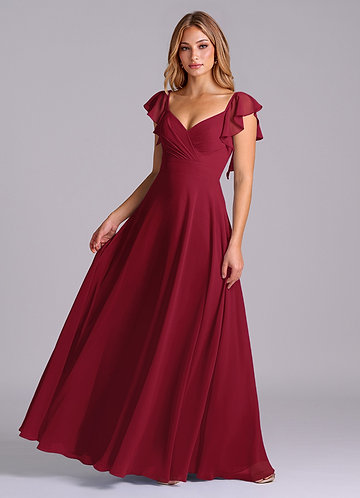 Azazie Fallon Burgundy A-Line Pleated Lace Dress | Azazie