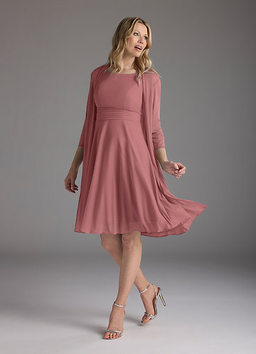 Azazie Sunny Mother of the Brides Dresses Desert Rose A-Line Pleated Mesh Dress image1