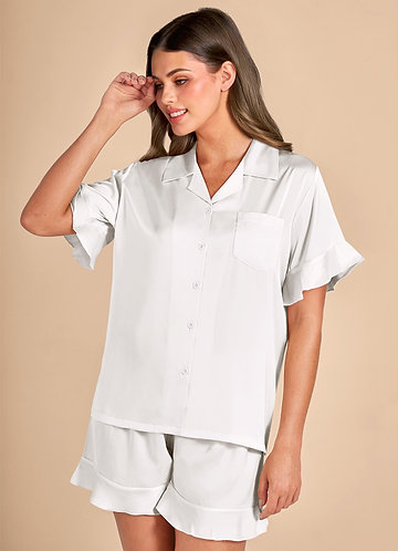 front Ruffled Short Sleeve Pajama Set