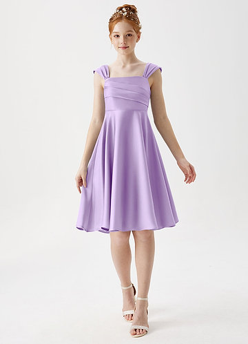 Azazie Amira Junior Lilac A-Line Pleated Stretch Satin Dress image1