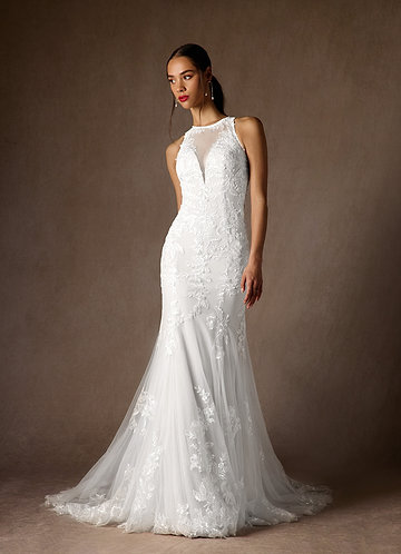 Azazie Sheila Vestidos de Novia Vestido de Diamante Blanco de Tul de Corte Sirena con Lentejuela image1