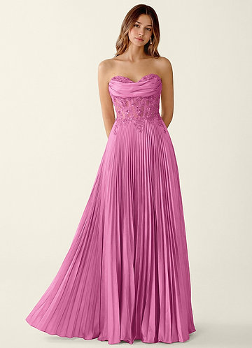 Clementine Fuchsia Satijnen A-lijn galajurk met vetersluiting op de rug image1