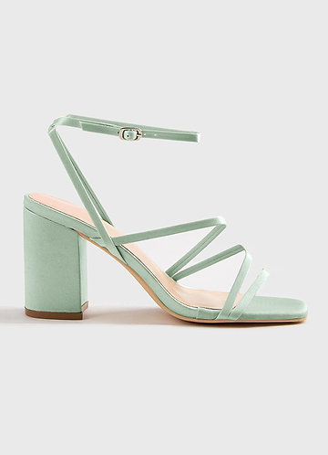 front Matching Color Matte Satin Ankle Strap Block Heel Sandals