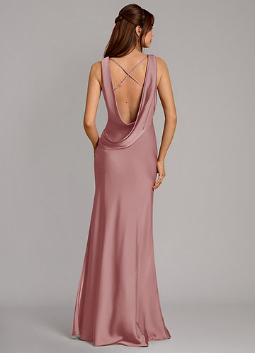 Azazie Cheryl Vestidos Dama de Honor Vestido de Rosa Polvorienta de Satén Elástico de Corte Sirena image1