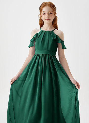 Azazie Chaya Junior Emerald A-Line Off the Shoulder Chiffon Dress image1