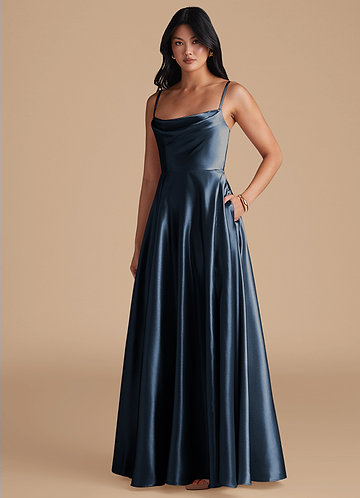 Dark Navy Metallic Satin Bridesmaid Dresses | Azazie