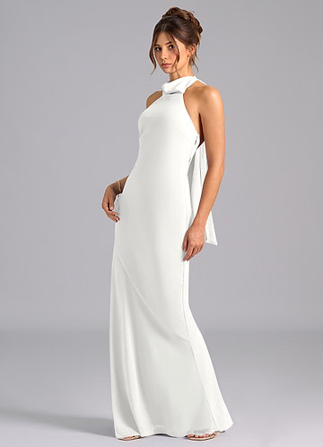 Azazie Velli Bridesmaid Dresses White Mermaid High Neck Chiffon Dress image1
