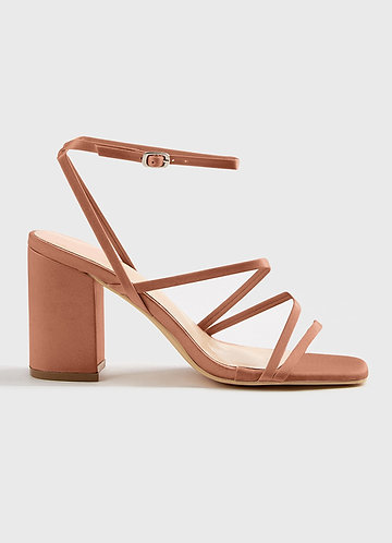 front Matching Color Matte Satin Ankle Strap Block Heel Sandals