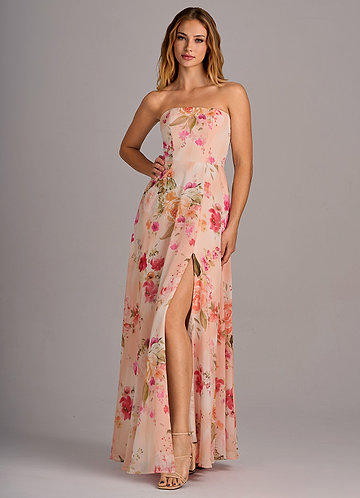 Azazie Wren Abiti da Damigella Abito Convertibile A-Line in Chiffon Spacco Laterale Abstract Bouquet Floral image1