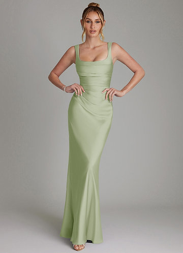 slim fit dress slacks Wedtrend Women Elegant Green Spaghetti Straps A Line Bridesmaid Dress Tea Length Wedding Guest Dress, Green / US12 main image 1