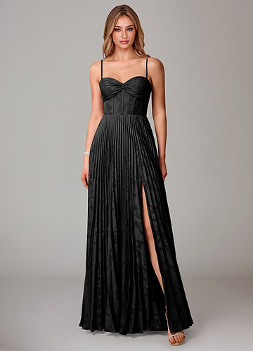 Azazie Akiko Bridesmaid Dresses Black A-Line Sweetheart Neckline Floral Burnout Dress image1