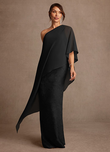 Azazie Wilma Mother of the Brides Dresses Black Sheath One Shoulder Floral Burnout Dress image1