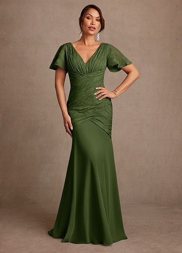 Jolene Mother of the Brides Dresses Olive Mermaid Pleated Floral Burnout Dress image1