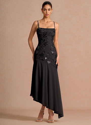 Vestido Lentejuelas Negras Largo Pola front