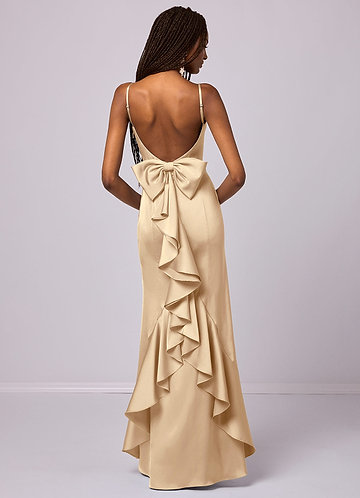 Barbie ♥ Azazie Bridesmaid Dresses Mermaid Bow Stretch Satin Floor-Length Dress image1