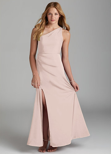 Azazie Maron Junior Linia A Pofałdowany Satyna elastyczna Długość podłogi Młodsza druhna Sukienka image1