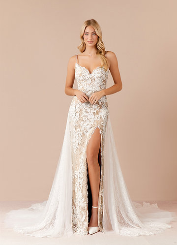 Azazie Mireya Robe de Mariée Robe Fourreau en Tulle Paillettes Diamant Nude image1