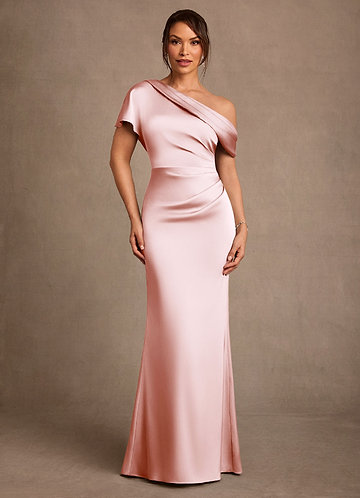 navy formal dresses plus size Modest A Line Strapless Silk Satin Long Pink Prom Dress Evening Gown fg6358 main image 0