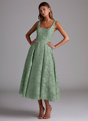 Azazie Amalie Bridesmaid Dresses Matcha A-Line Pleated Floral Burnout Dress image1