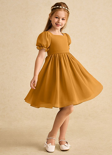 Azazie Jolie Blumenkinder Kleider A-Linie mit ärmel Chiffon Kleid Butterscotch image1