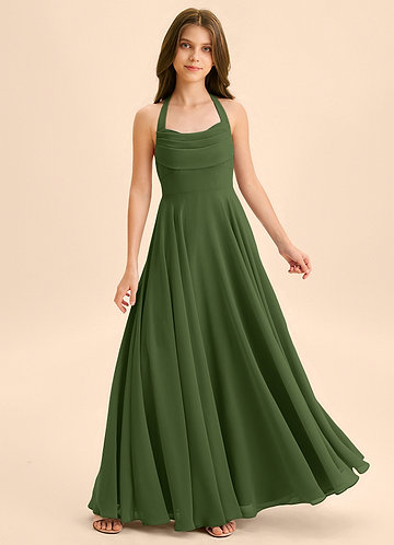 slim fit dress slacks Jewel Zipper Back Long Chiffon Junior Bridesmaid Dress main image 1