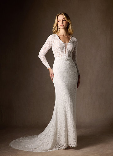 Azazie Indie Trouwjurken Jurk van Tule met Kolom V-hals Diamant Wit image1