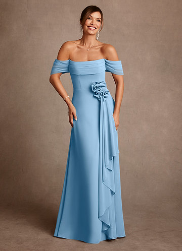 Azazie Amherst Abiti da Mamma Sposa Abito A-Line in Chiffon a Spalla Scoperta Blu Acciaio image1