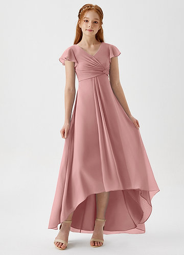 Azazie Breanne Junior Vestido de Rosa Polvorienta de Gasa de Corte En A image1