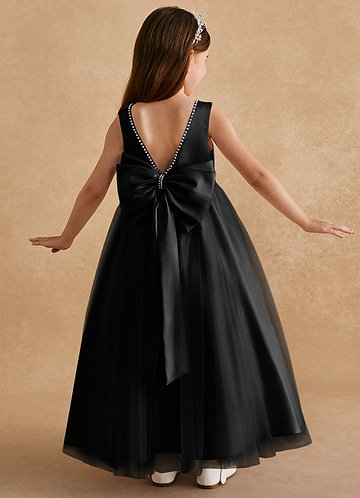 Azazie Cookie Flower Girl Dresses Vestido Preto de Tule de Linha A com Arco image1