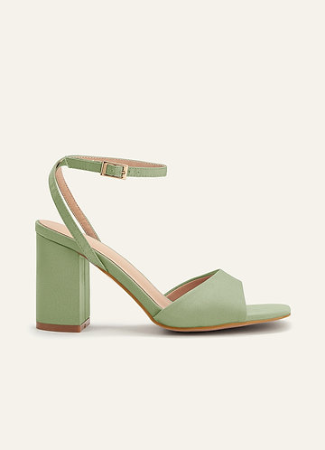 front Matching Color Stretch satin Square Toe Block Heels