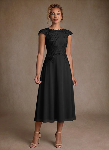 Azazie Crista Robe Mère de la Mariée & du Marié Robe Trapèze en Mousseline de soie Dentelle Noir image1